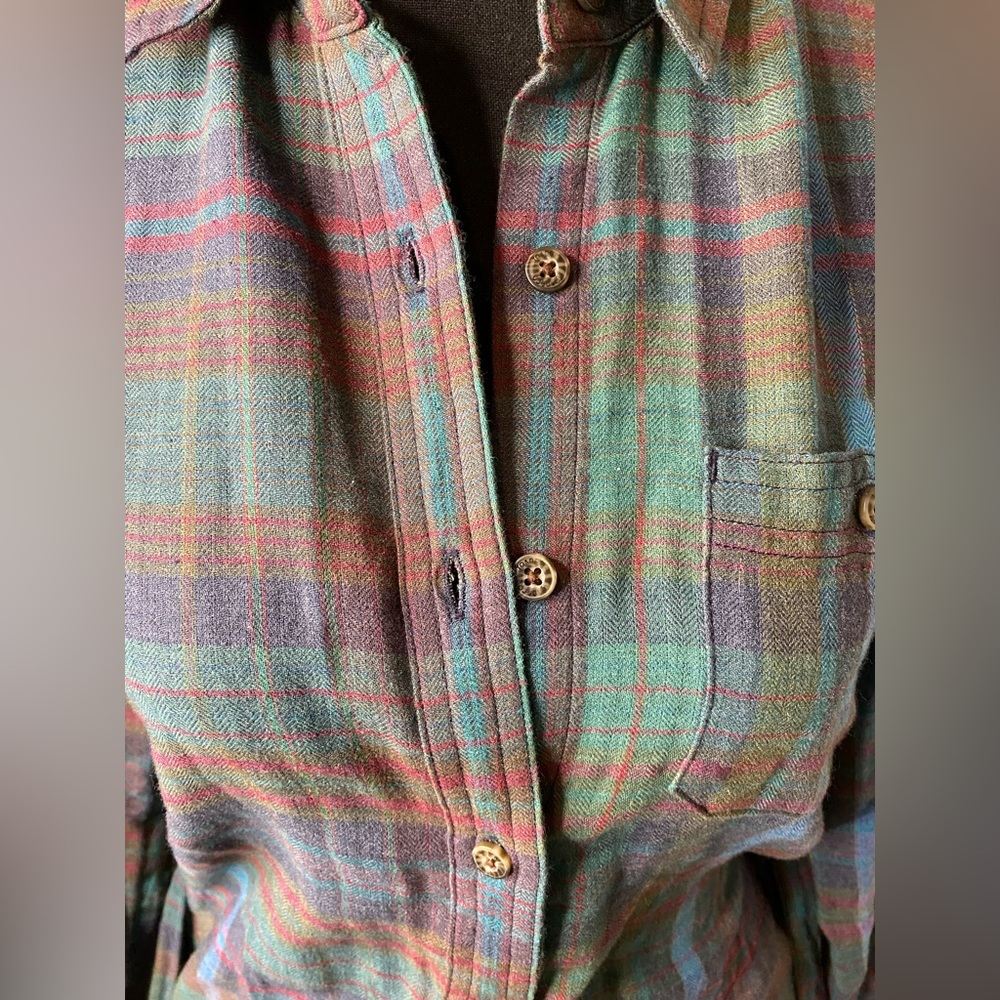 Plaid Button-Front Shirt Dress with Tie Waist - Teal Multi - Picture 5 of 11